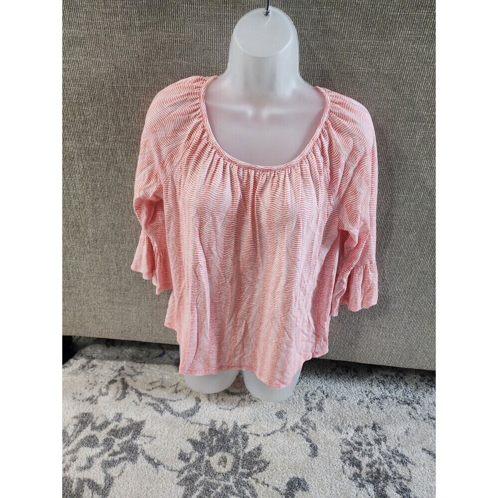 Michael Kors Womens Ladies Peach & White Striped Blouse Shirt Medium 3/4 sleeves